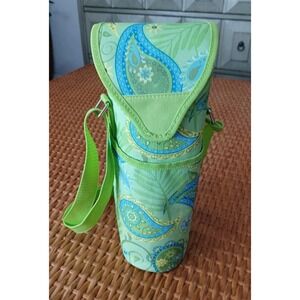 Picnic at Ascot Insulated Wine Cooler Bag Lime Green Blue Paisley Shoulder Strap
